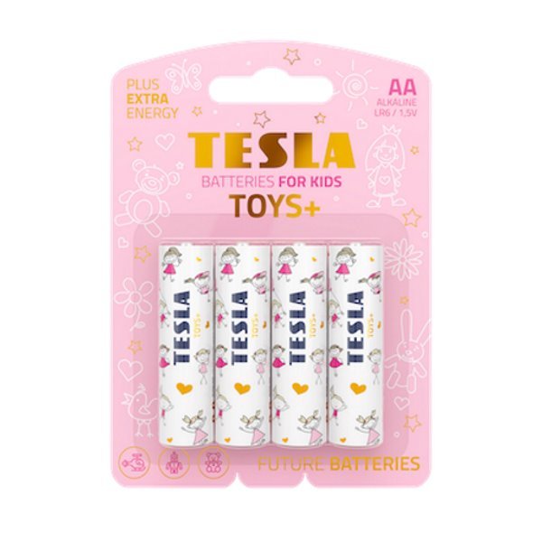 Tesla Batteries For Kids AA (LR6/1.5V) Pink 4 Pack