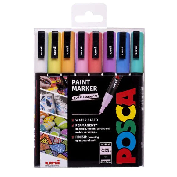 POSCA PC-3M FINE PAINT MARKERS: PASTEL COLOURS (8)