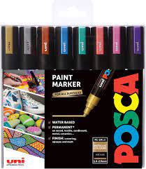 POSCA PC-5M Medium PAINT MARKERS: METALLIC COLOURS (8)