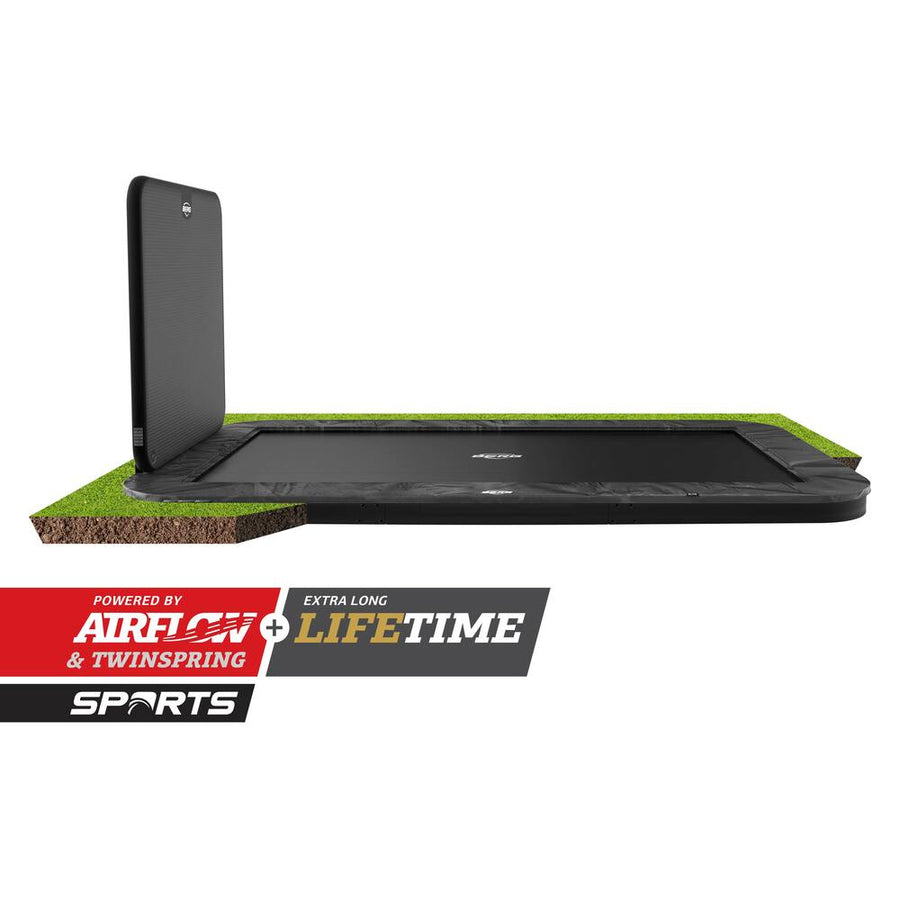 BERG ULTIM ELITE 16.5 x 10ft FLATGROUND TRAMPOLINE + AEROWALL 2X2 BLACK