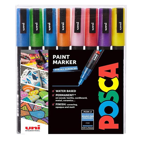 POSCA PC-3M FINE PAINT MARKERS: SPARKLING COLOURS (8)