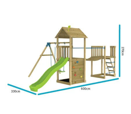 TP Toys Skywood Wooden Tower Climbing Frame with Ripple Slide, Skybrige, Mini Play Tower & Double Swing Arm (DELIVERY USUALLY WITHIN 2-4 WEEKS