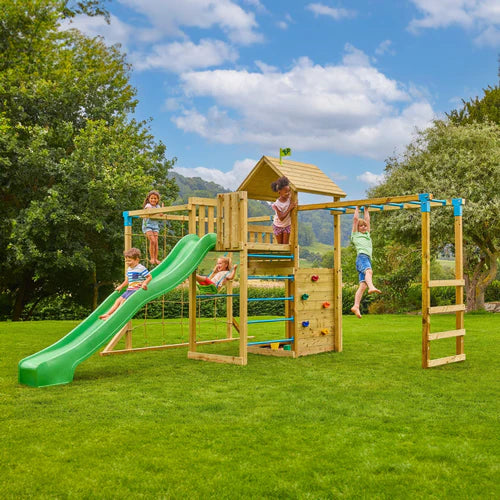 TP Toys Skywood Wooden Tower Climbing Frame with Super Wavy Slide, Sky Deck, Monkey Bars & Skyline with Rapide Swing Seat (COLLECTION OR DUBLIN DELIVERY ONLY. DELIVERY USUALLY WITHIN 2-4 WEEKS)