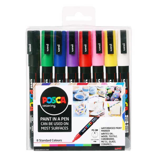 POSCA PC-3M Fine Paint Markers: Standard Colours (8)