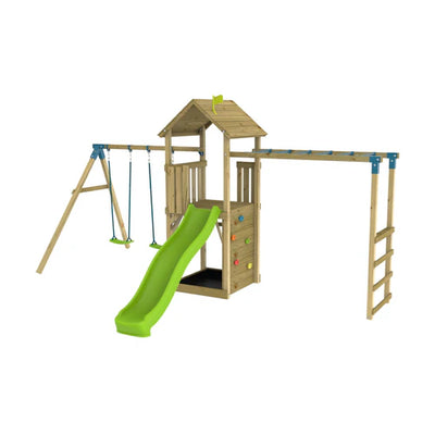 TP Toys Skywood Wooden Tower Climbing Frame with Ripple Slide, Monkey Bars & Double Swing Arm - pre-order by June 14th for delivery end of June