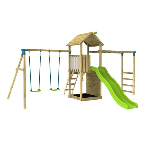 TP Toys Skywood Wooden Tower Climbing Frame with Ripple Slide, Monkey Bars & Double Swing Arm - pre-order by May 17th for delivery end of May