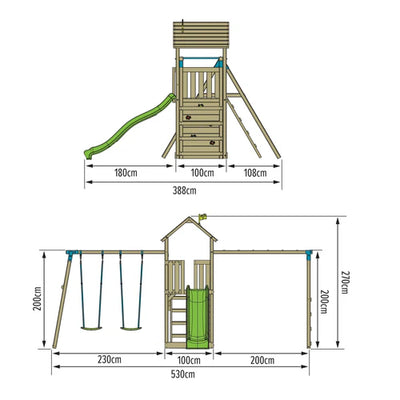 TP Toys Skywood Wooden Tower Climbing Frame with Ripple Slide, Monkey Bars & Double Swing Arm - pre-order by June 14th for delivery end of June