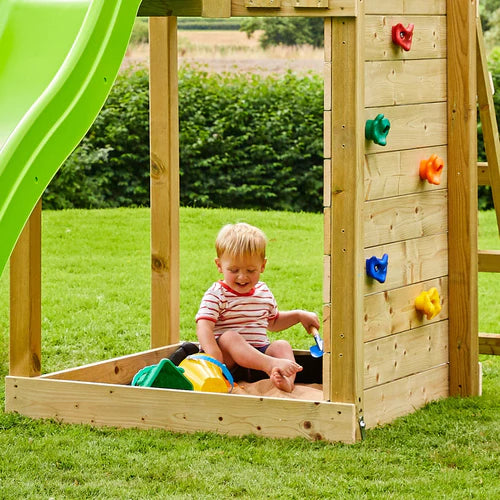 TP Toys Skywood Wooden Tower Climbing Frame with Ripple Slide, Monkey Bars & Double Swing Arm - pre-order by June 14th for delivery end of June