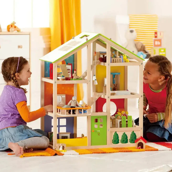Hape All Seasons Wooden Dollhouse | 3-Story Furnished Kids Playset