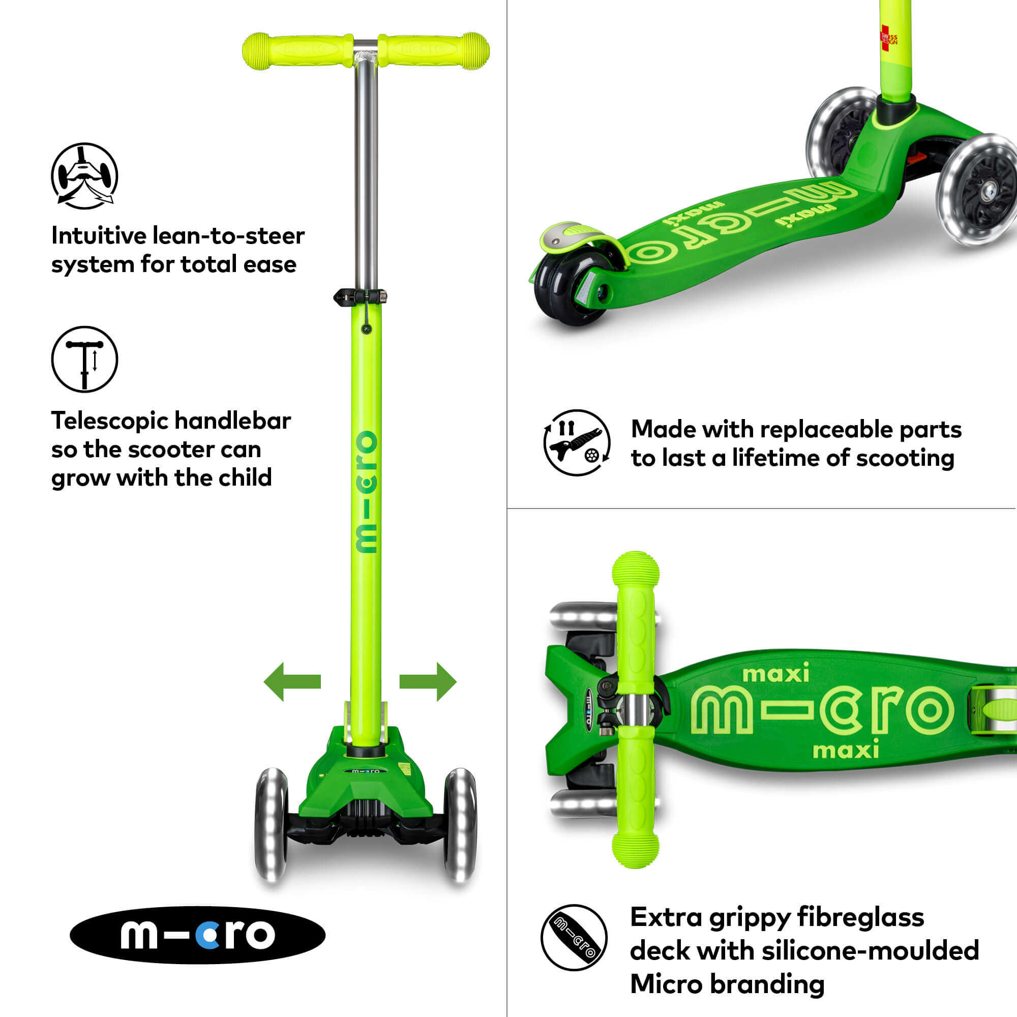 Maxi Micro LED Deluxe Scooter (Neon Green)