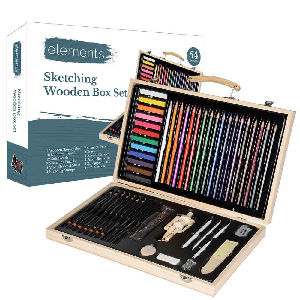 Elements Wooden Sketching Art Box Set Nimble Fingers
