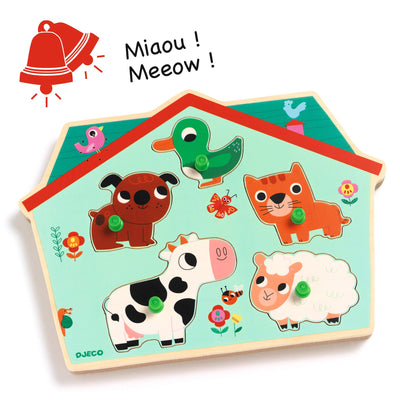 Djeco Wooden Puzzle Ouaf Woof With Animals Sounds