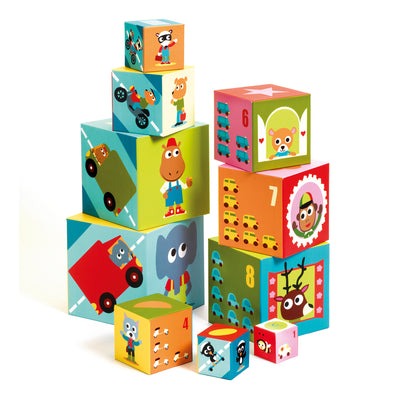 Djeco 10 Stackable Cubes: Vehicles