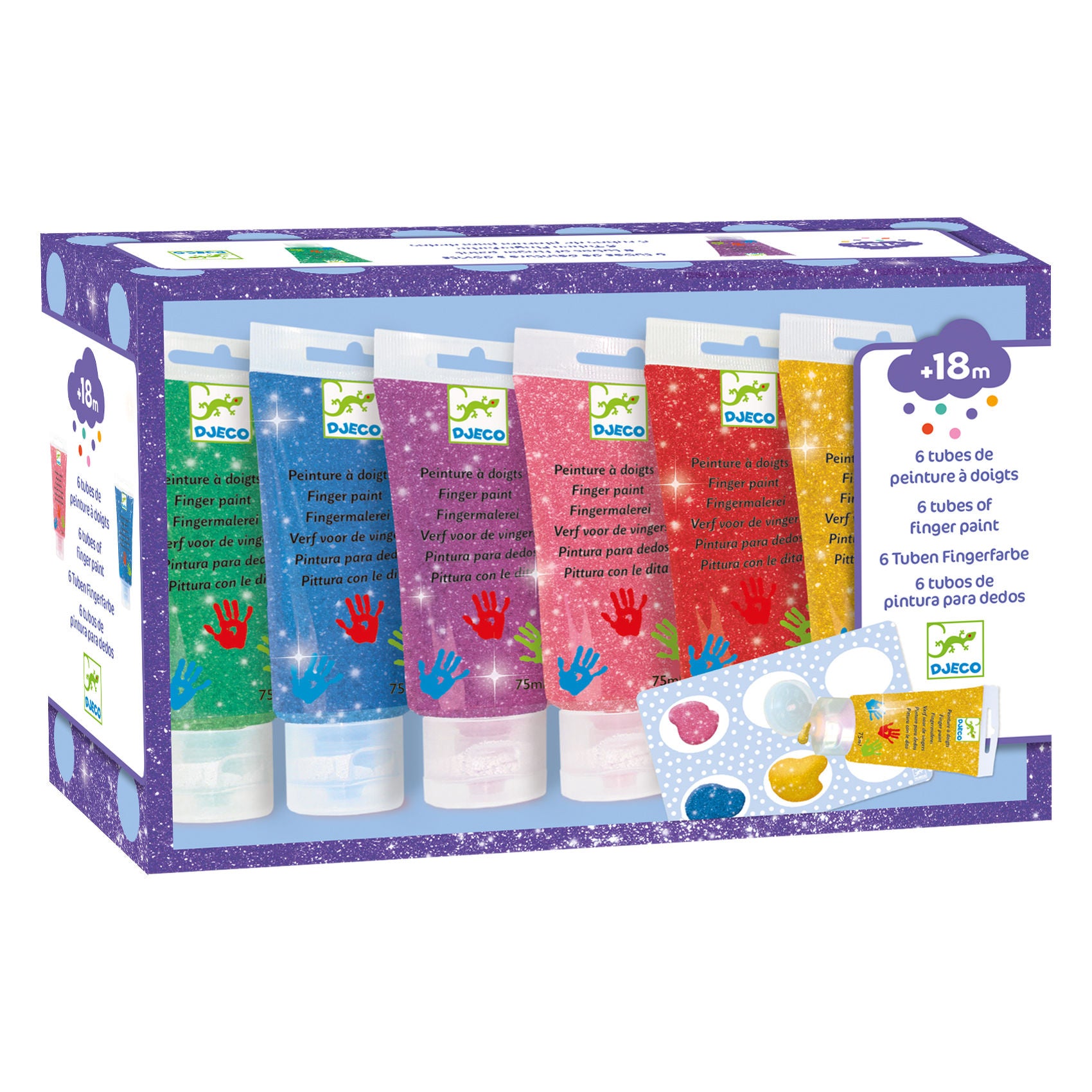 Djeco 6 tubes of finger paint - Glitter (18months+)