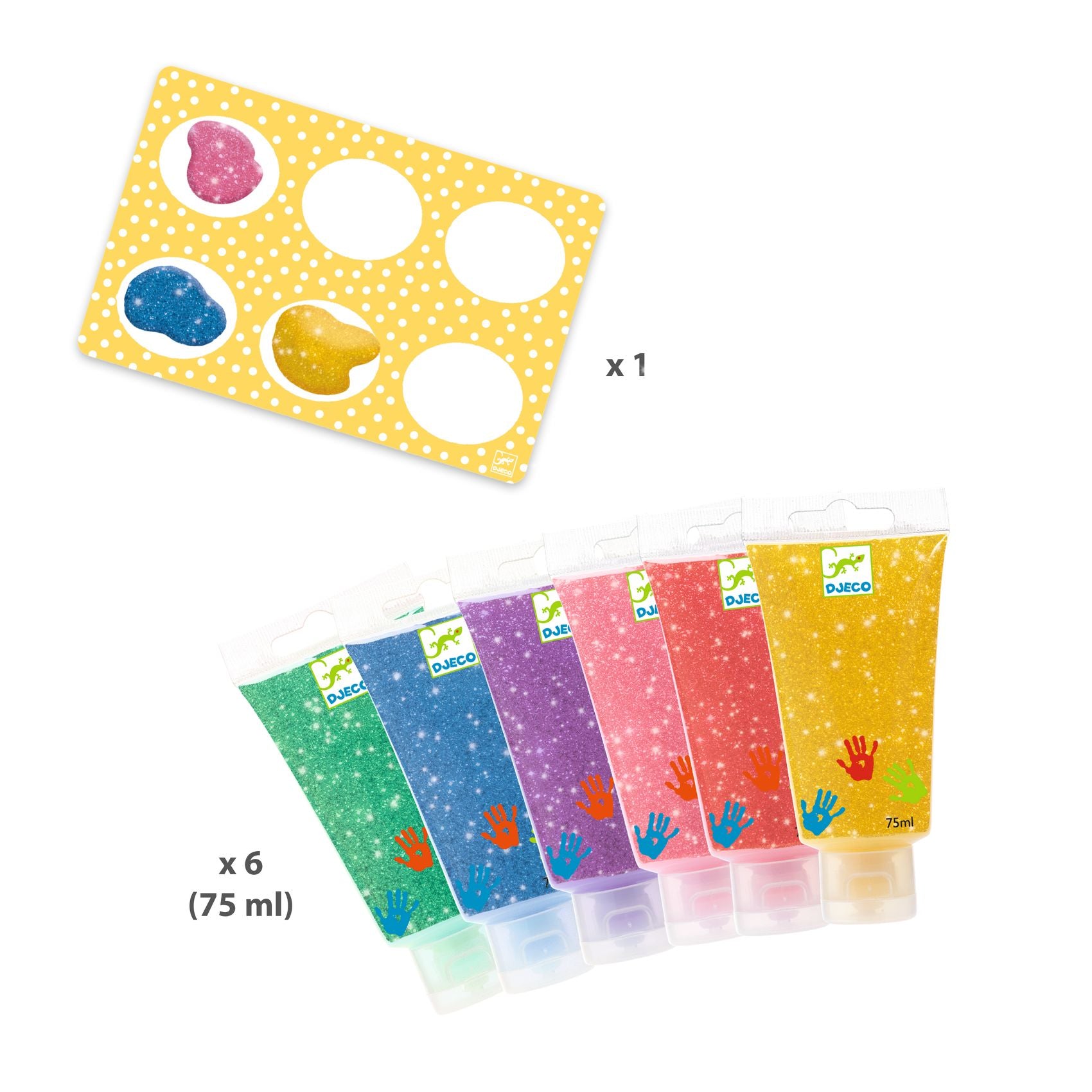 Djeco 6 tubes of finger paint - Glitter (18months+)