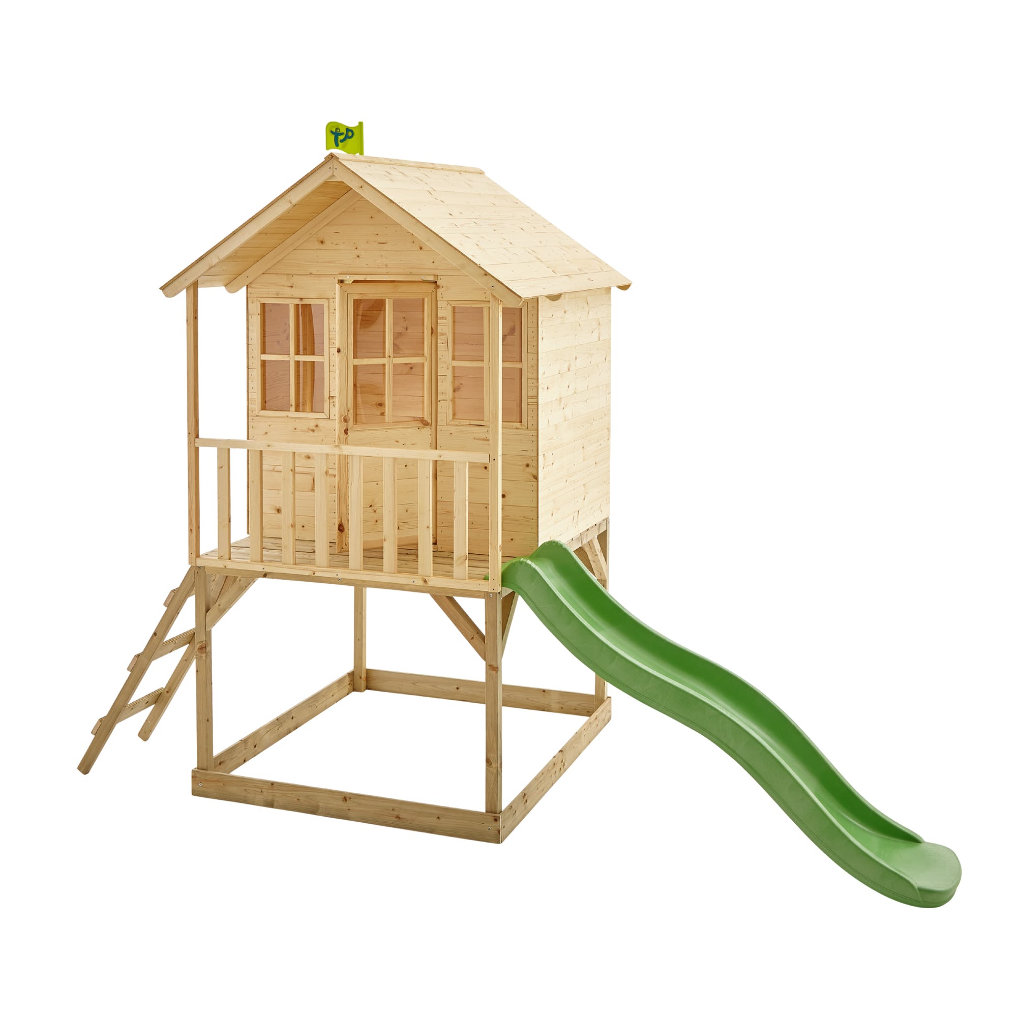 TP Toys Hill Top Tower Wooden Playhouse with Slide Nimble Fingers