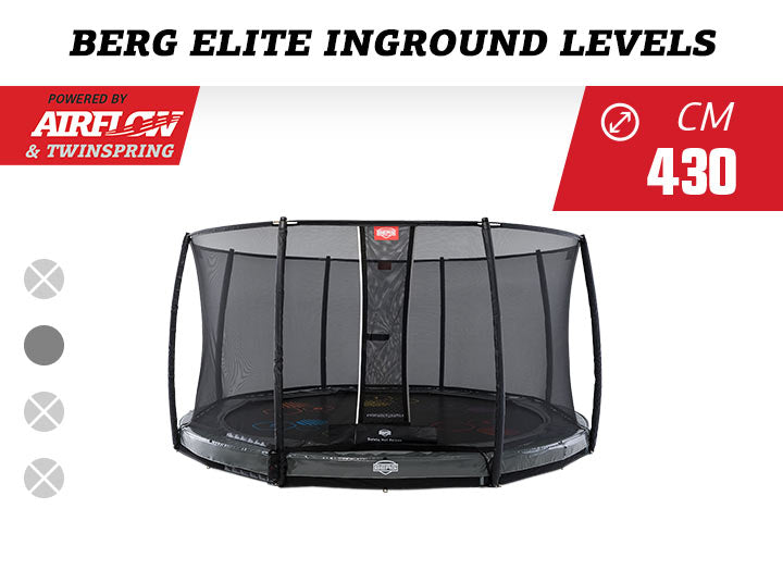 BERG 14FT ELITE INGROUND LEVELS GAME TRAMPOLINE + SAFETY NET DELUXE