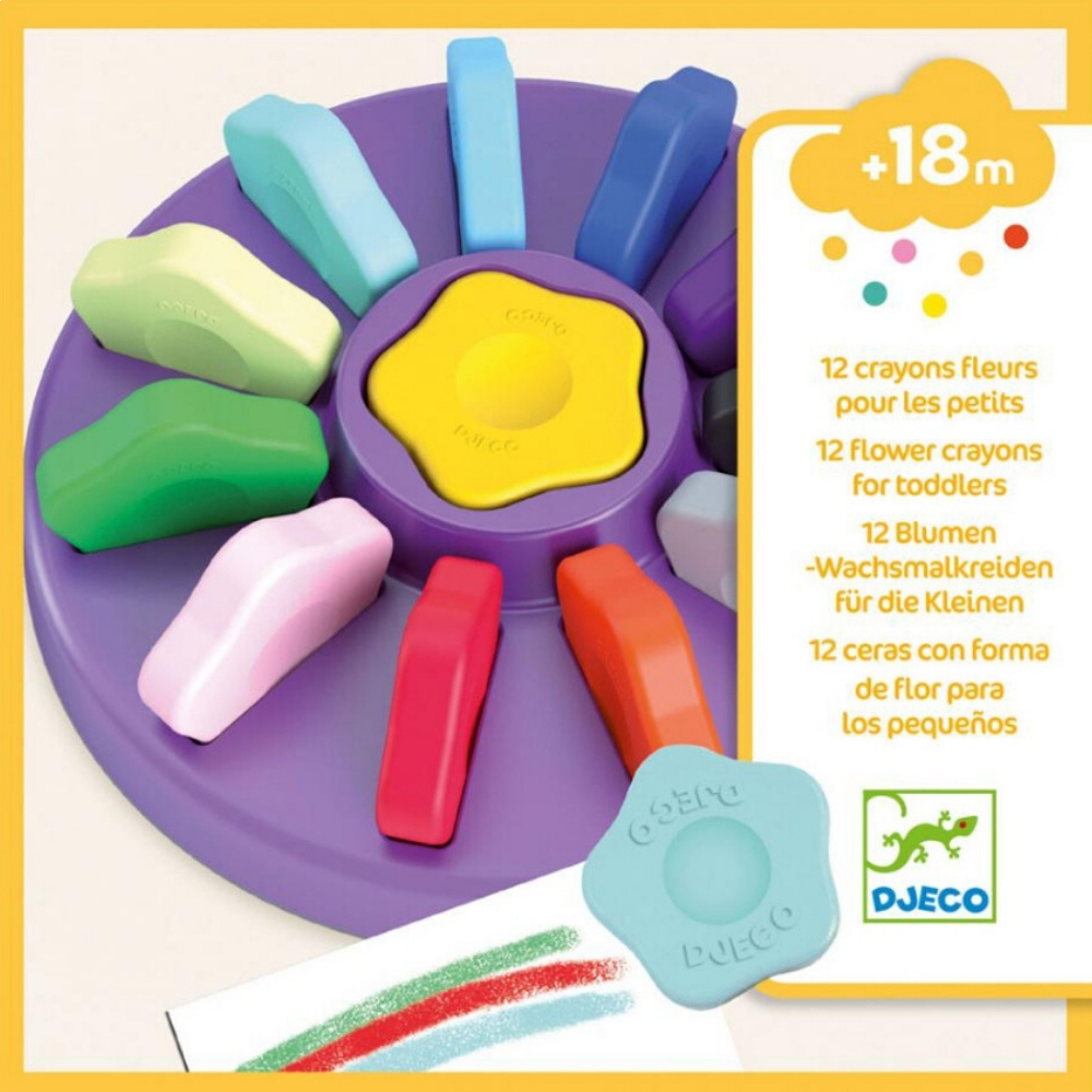 Djeco 12 Flower Crayons For Toddlers (18moths+)