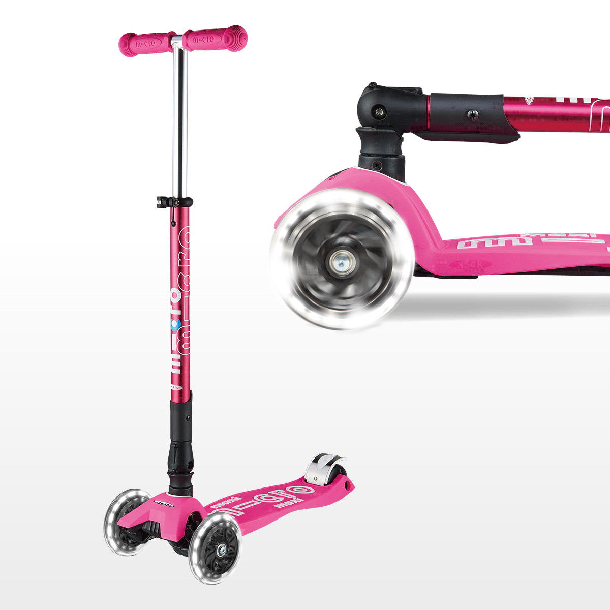 MAXI MICRO LED DELUXE FOLDABLE SCOOTER PINK Nimble Fingers