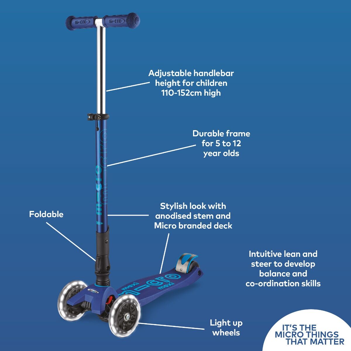 MAXI MICRO LED DELUXE FOLDABLE SCOOTER BLUE