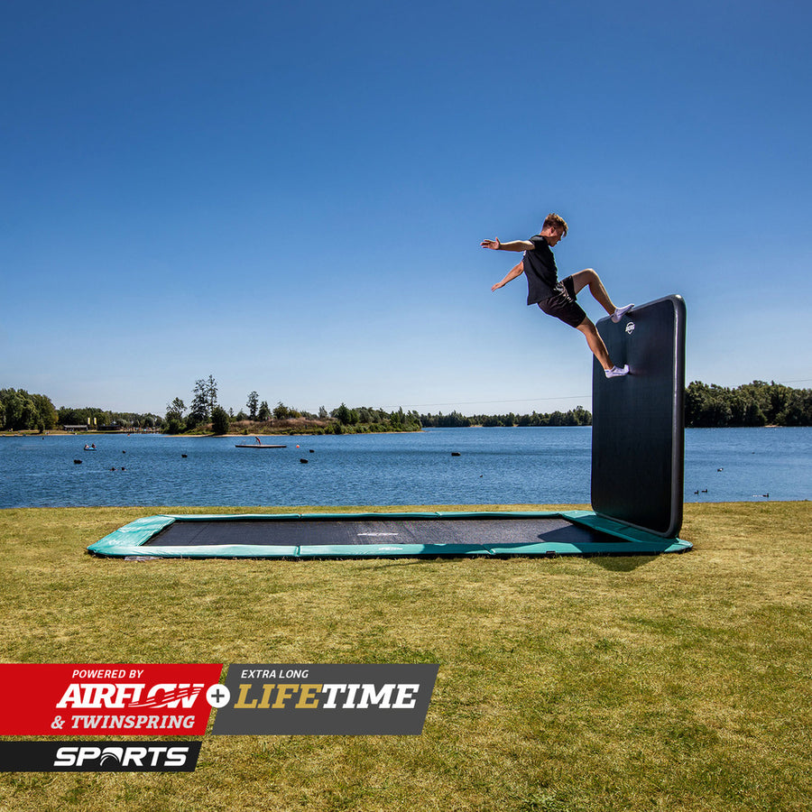 BERG ULTIM CHAMPION 13.5 x 8ft FLATGROUND TRAMPOLINE + AEROWALL