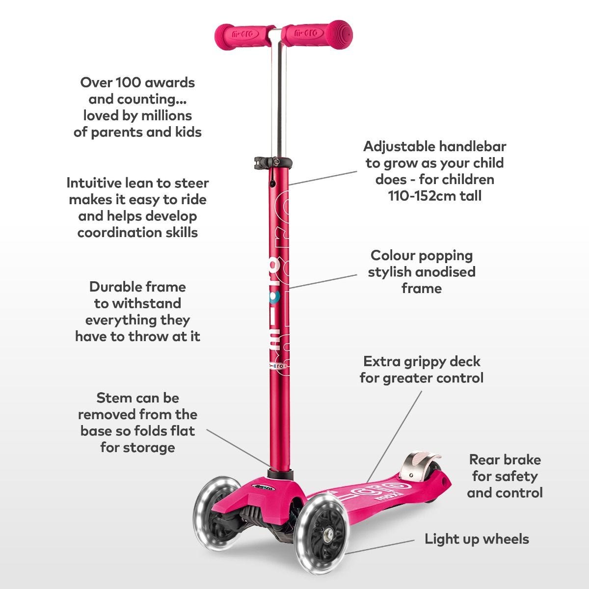 Maxi Micro LED Deluxe Scooter Pink Nimble Fingers